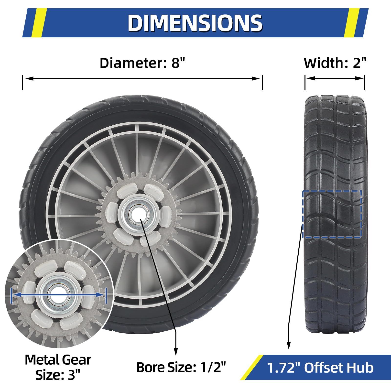 42710-VE2-M02ZE Rear Wheels, 8 Inch Wheels Fit for HRR216 HRS216 HRT216 Honda Walk-behind Lawn Mower, Pack of 2