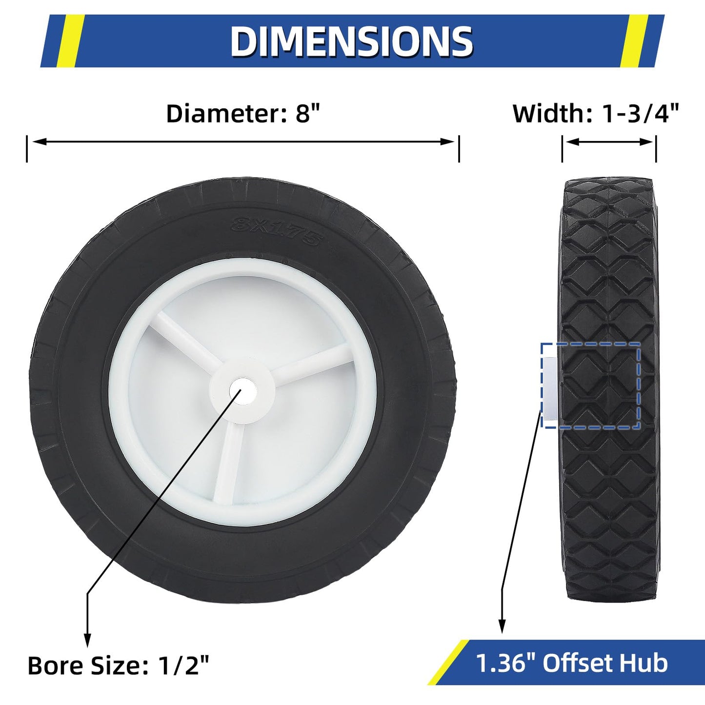 72-108 Replacement Wheels for Oregon, 8 Inch Wheels Fit for Radio Flyer Wagon BBQ Grill Craftsman AYP MTD Lawn Mower, Pack of 2