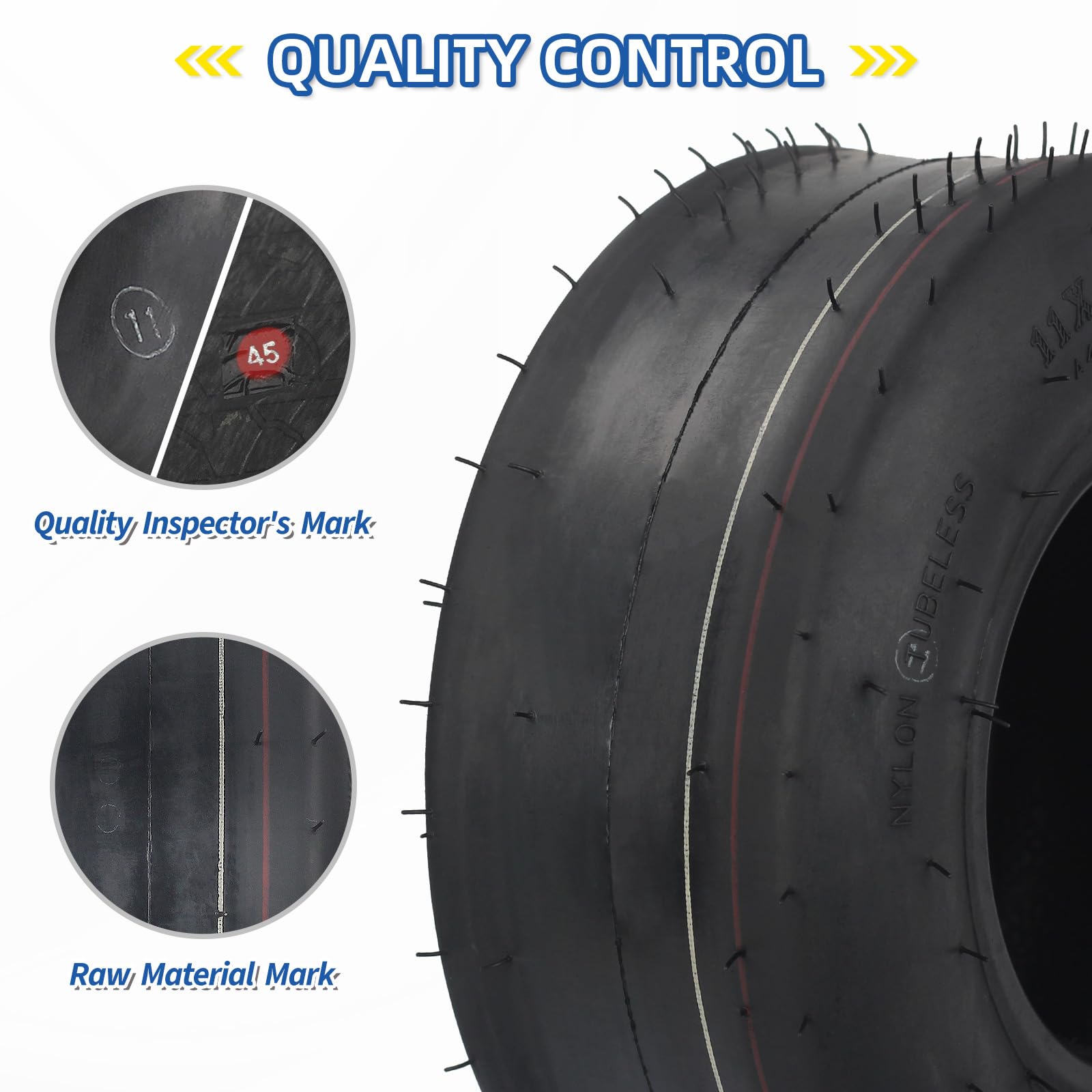 11x4.00-5 Tubeless Zero Turn Mower Tires, Riding Lawnmower Smooth Tread, 4 Ply(2 Pack)