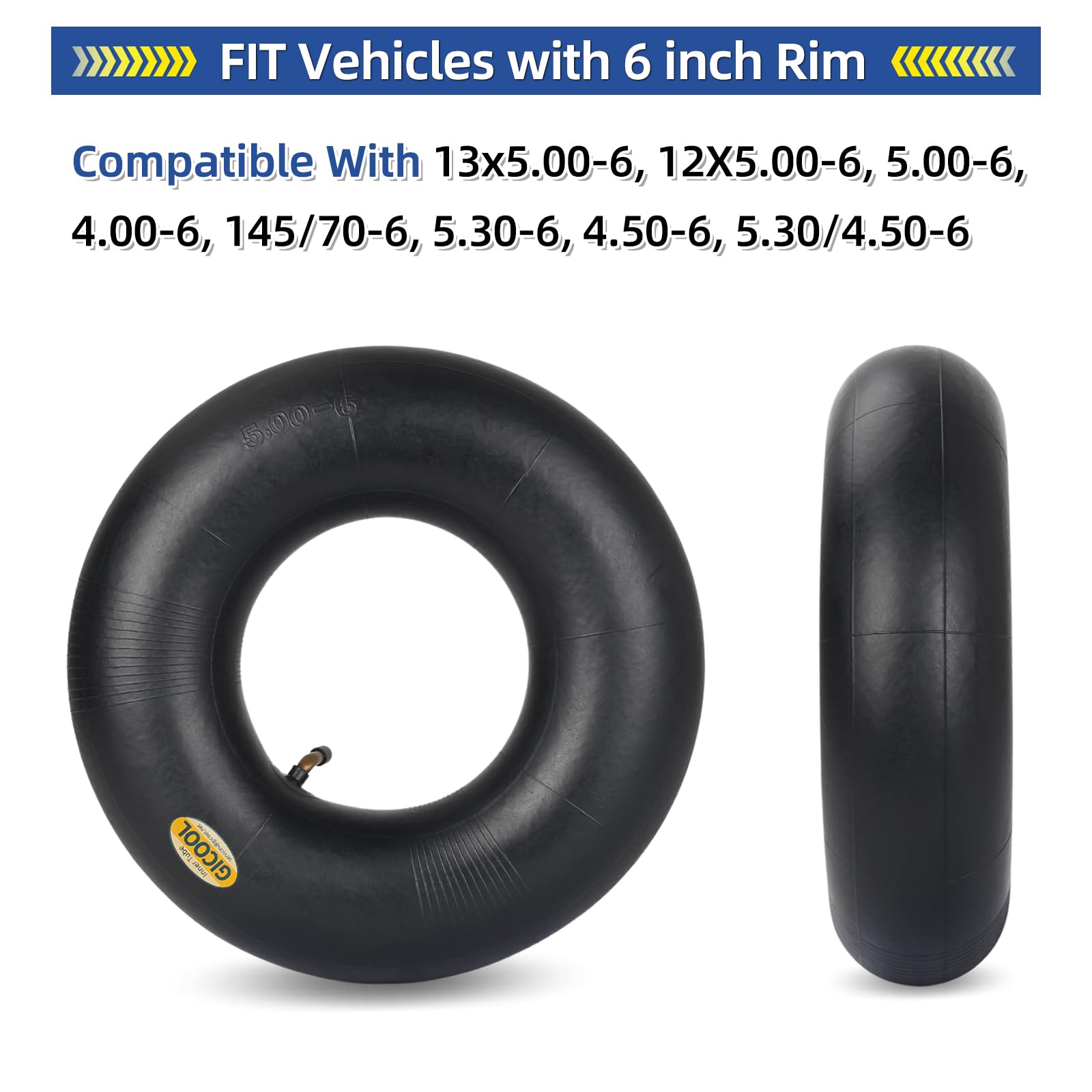 13x5.00-6 Inner Tube, 2 Pack with TR-87 Valve Stem, Heavy Duty, Universal Fit for Razor Dirt Quad Lawn Mowers, ATVs, Yard Tractor, Snow Blower