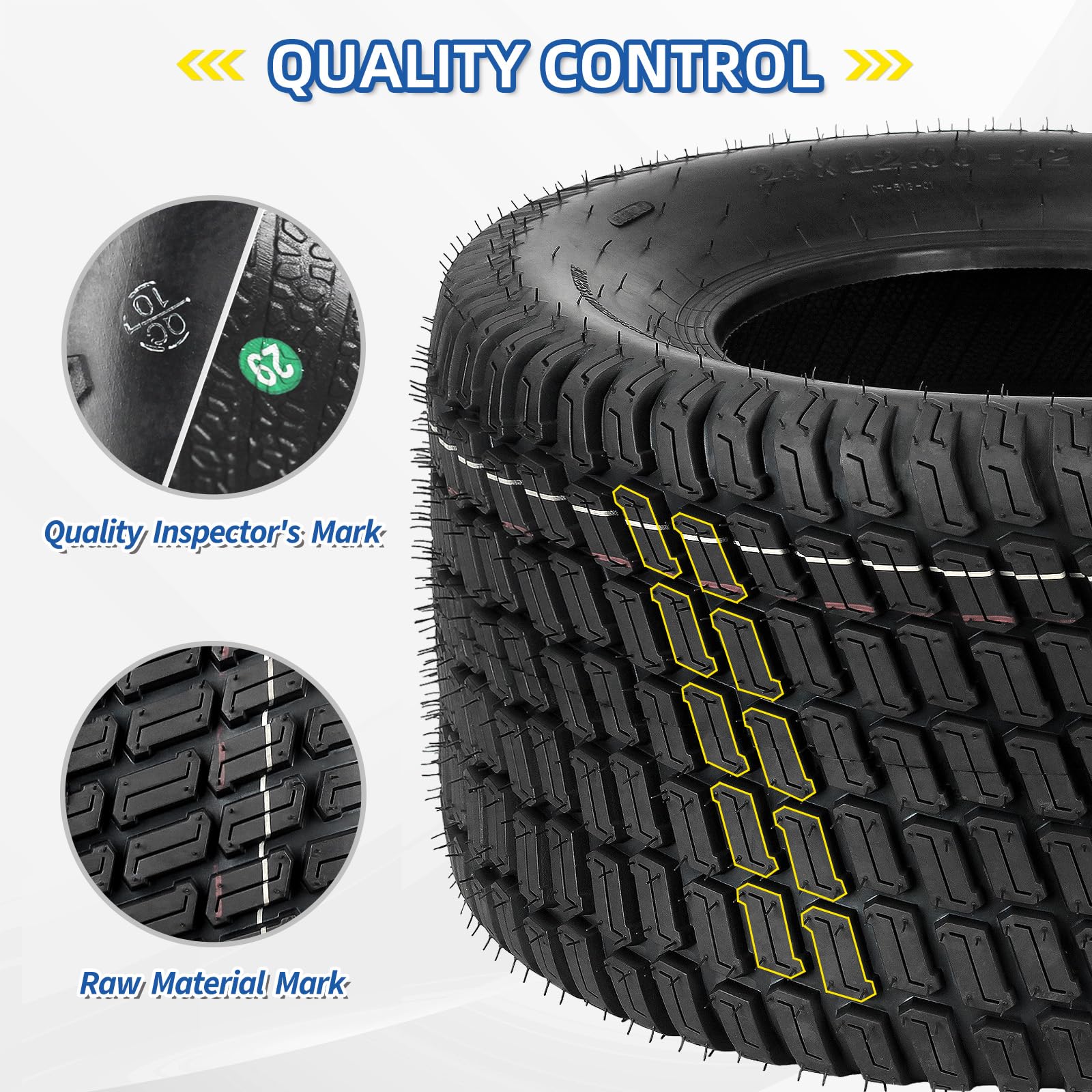 24x12.00-12 Lawn Mower Tire, 24x12-12 Tubeless Tire for Tractor Riding Lawnmowers, 4 Ply, Turf-S Pattern, 2 Pack