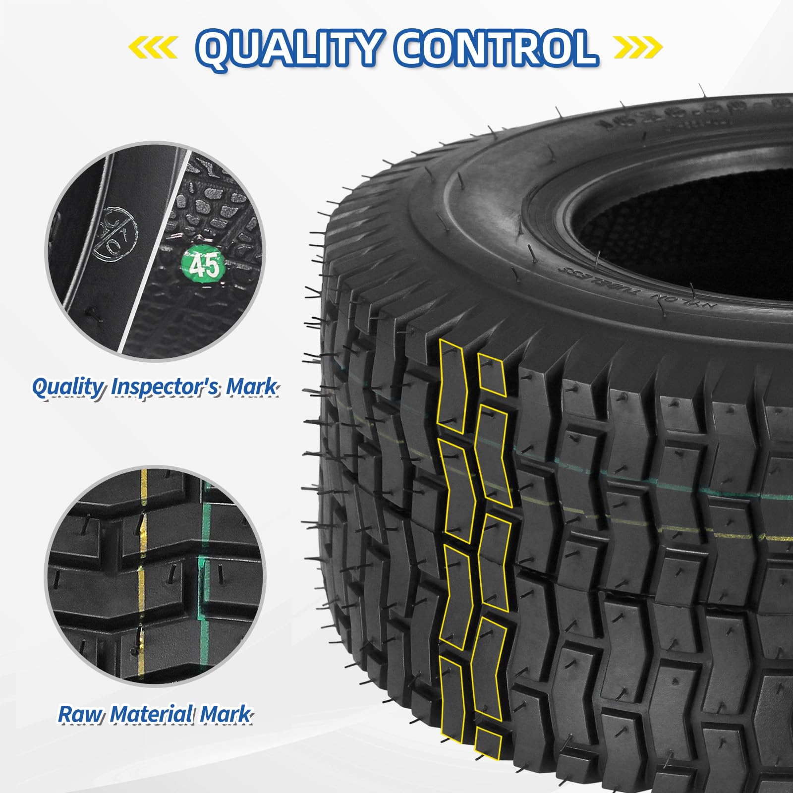 16x6.50-8 Lawnmower Tubeless Tire, 16x6.5-8 for Tractor Riding Lawn Mowers, 4 Ply, Turf-V Pattern(2 Pack)