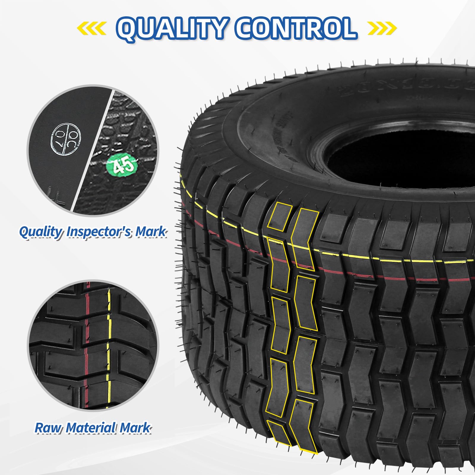 20x10.00-8 Lawn Mower Tubeless Tire, 20x10-8 for Tractor Riding Lawnmowers, 4 Ply, Turf-V Pattern(2 Pack)