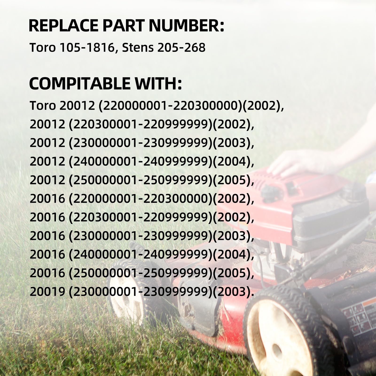 105-1816 Lawn Mower Wheels, 12 Inch Rear Wheels Fit for Toro 20012 20016 20019 Stens 205-268 Lawn Mower, Pack of 2