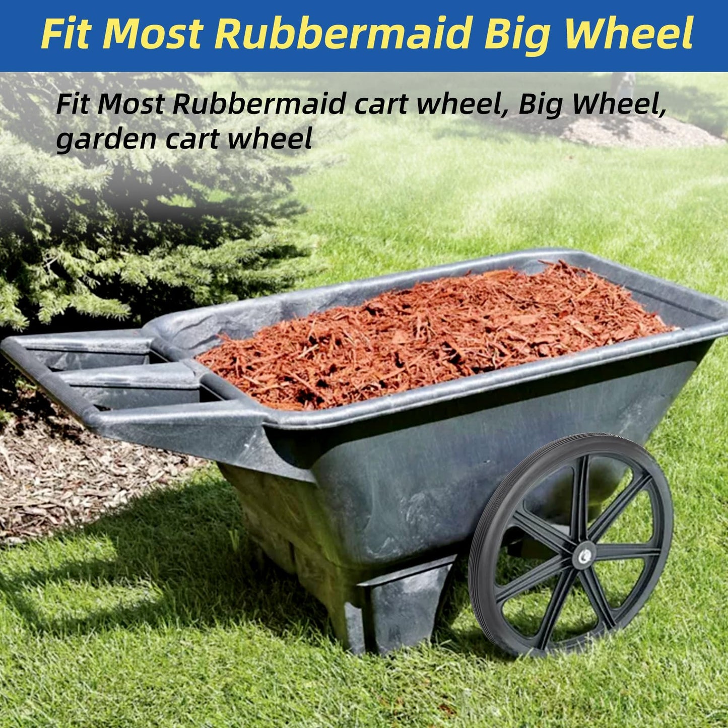 20" Flat Free Tire and Wheel, with 3/4" & 5/8" Bearing, 2.45" Centered Hub, Replacement Wheel For Rubbermaid Wheelbarrow, Garden Yard Cart, 2(pack)