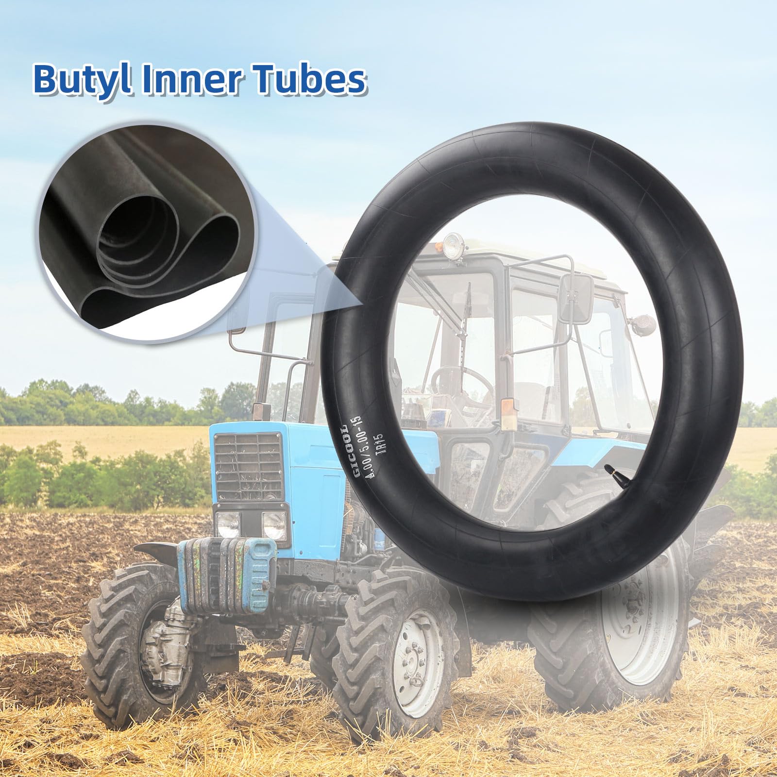 4.00-15 5.00-15 Butyl Inner Tubes, 2 Pack with 19 inch Rim, Heavy-Duty Tractor Inner Tubes with TR15 Valve Stem, Replacement Tubes for Agriculture Farm Implement Farm Tractor