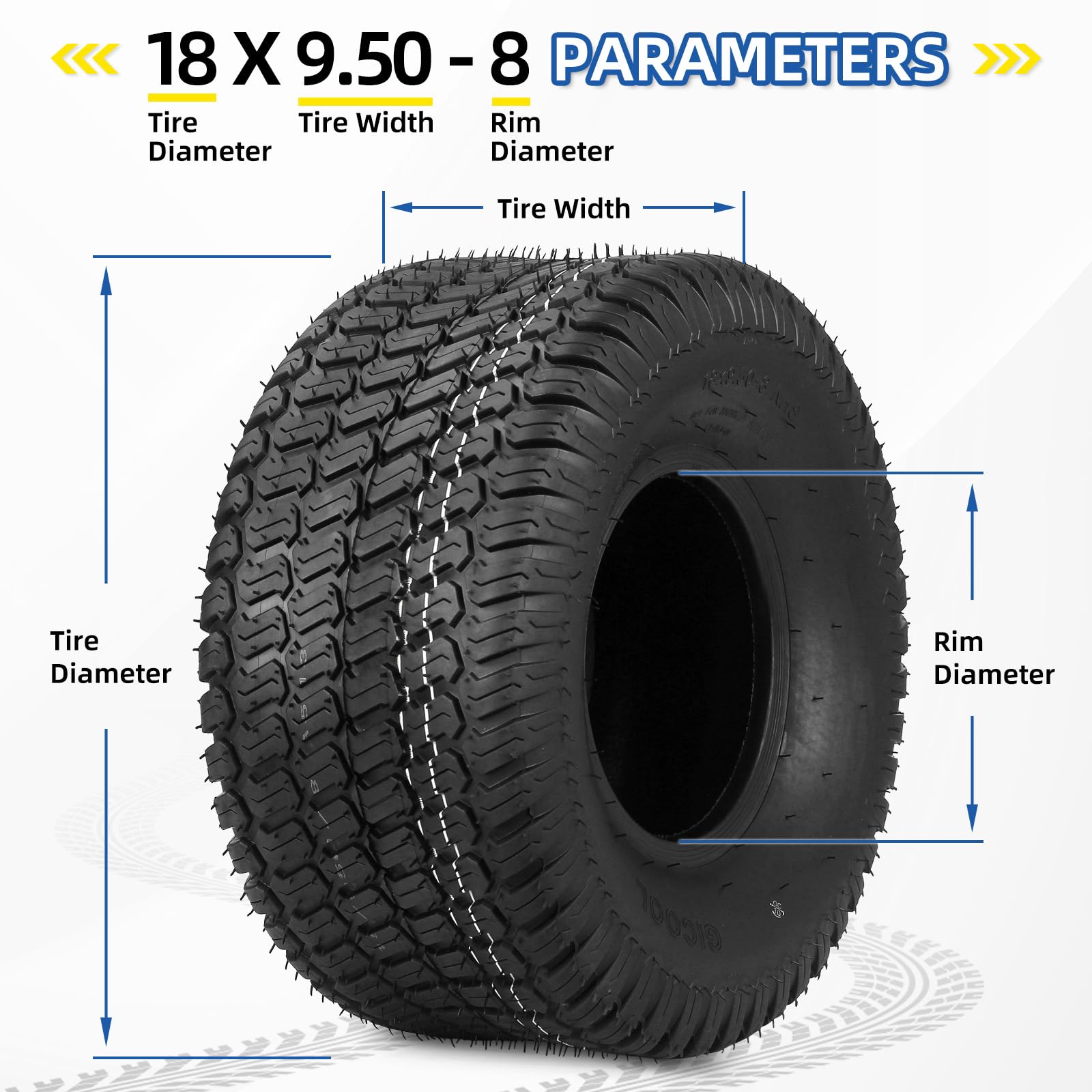 18x9.50-8 Lawn Mower Tire, 18x9.5-8 Lawn Tractor Tire, 18x9.5-8 for Riding Lawnmowers, 4 Ply, Turf-S Pattern(2 Pack)