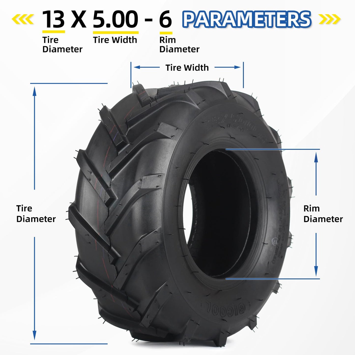 13x5.00-6 Tubeless Tiller Tractor Tire, 13x5-6 for Agriculture Farm Tractor Lawnmower Tire, 2 Ply, Super Lug Pattern(2 Pack)