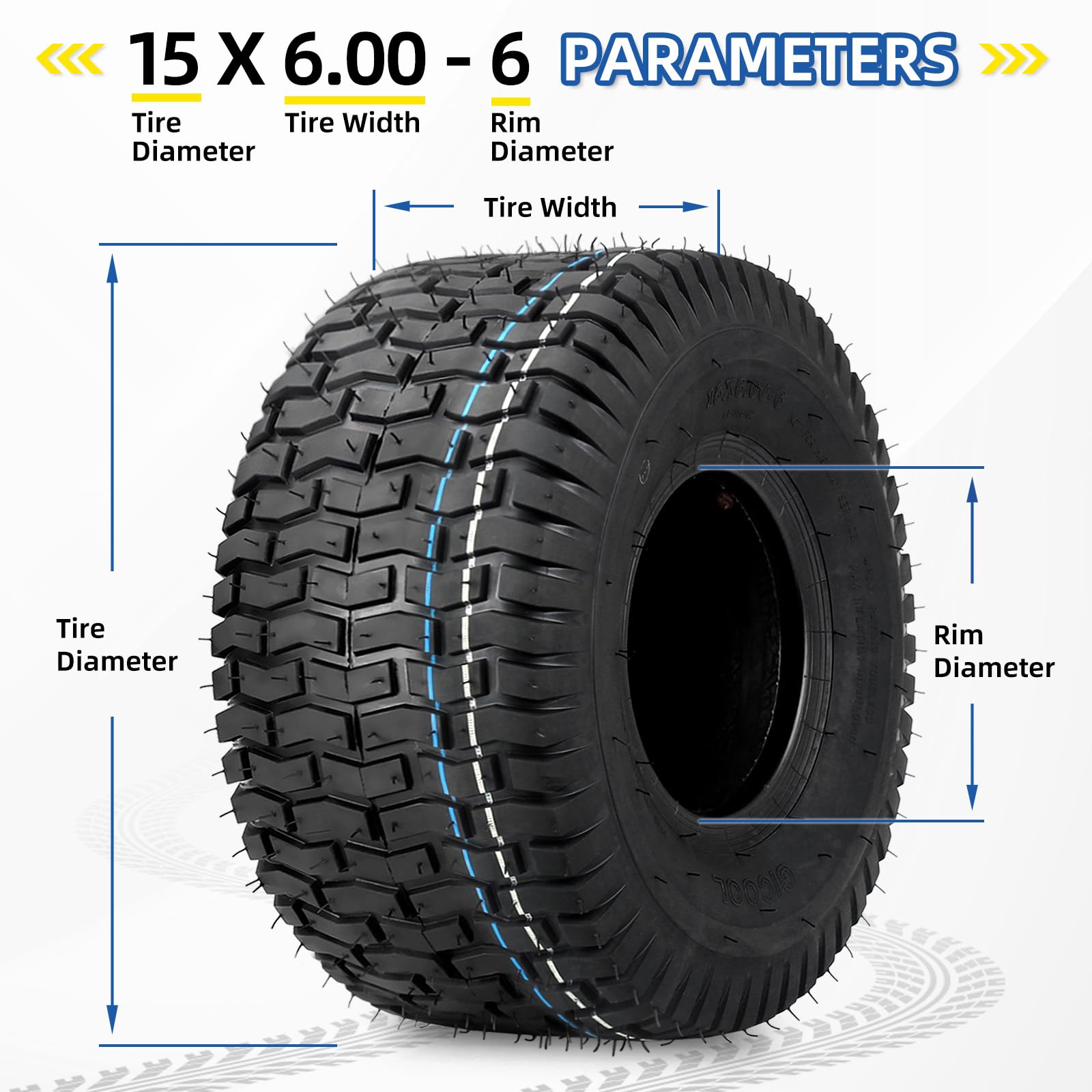 15x6.00-6 Lawn Mower Tubeless Tire, 15x6-6 for Tractor Riding Lawnmowers, 4 Ply, Turf-V Pattern