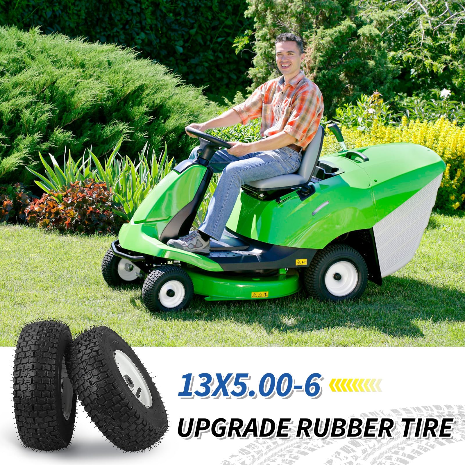 13x5.00-6 Rubber Lawn Mower Tire and Wheel, 2 Pcs Replacement 13x5-6nhs Riding Mowers Lawn Pneumatic Tire with 3/4" Bushing, 3" -4.5" Centered Hub