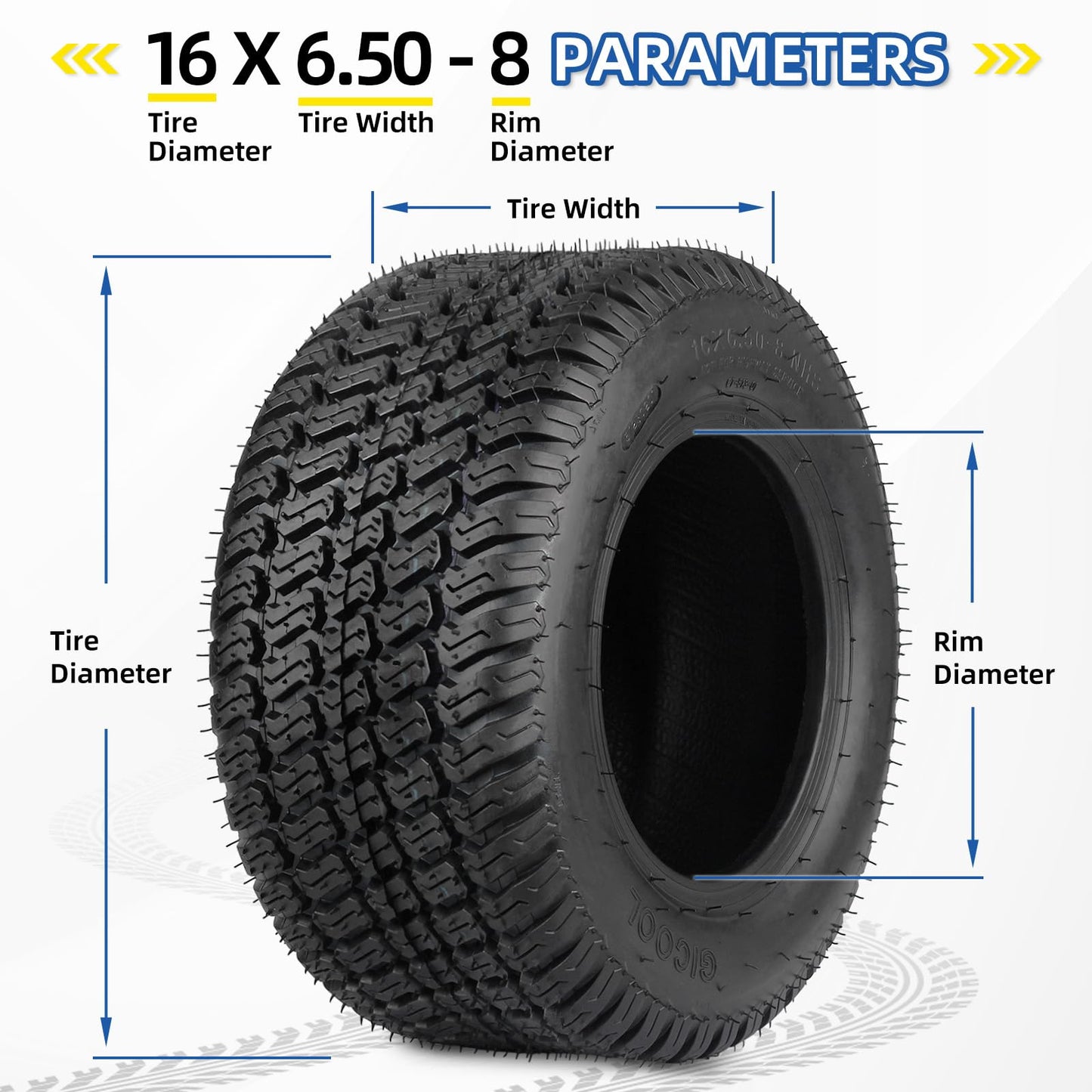 16x6.50-8 Lawn Mower Tubeless Tire, 16x6.5-8 for Tractor Riding Lawnmowers, 4 Ply, Turf-S Pattern(2 Pack)