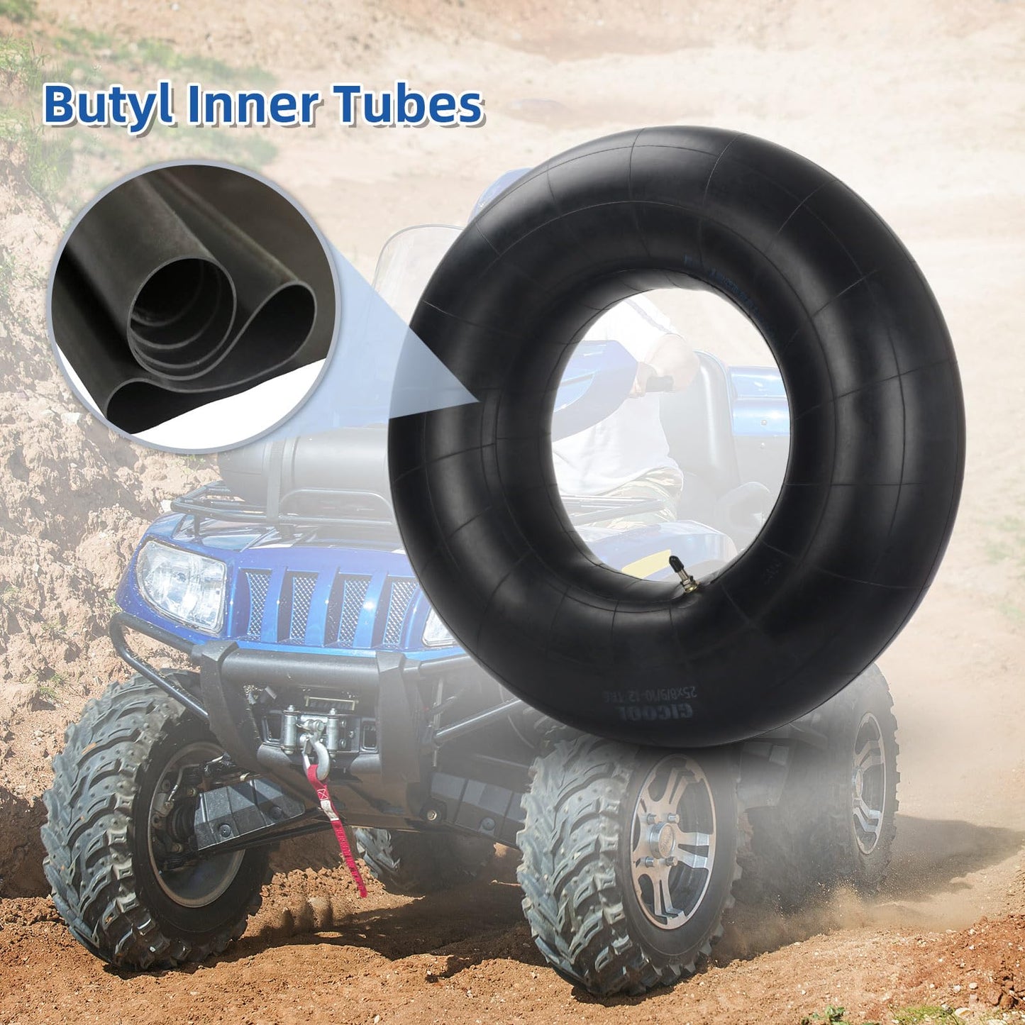 25x8/9/10-12 Butyl Inner Tubes, 2 Pack with TR6 Valve Stem, Heavy-Duty ATV Inner Tubes, Replacement Tubes for Tractors, ATVs, Trailers, Garden Wagons, Golf Carts