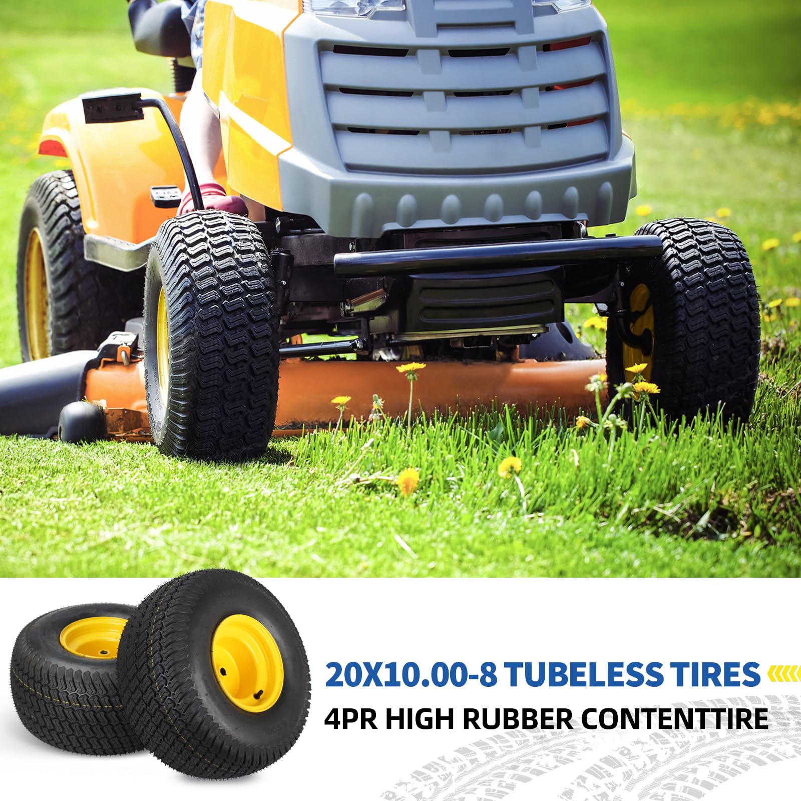 20x10.00-8 Lawn Mower Tire and Wheel, 3/4" Borehole, and 3/16" Keyway, 3.5" Offset Hub, 4 Ply Tubeless Tire, Replacement 20x10-8nhs Riding Lawn Mower and Tractor Rear Tire and Wheel Assemblies