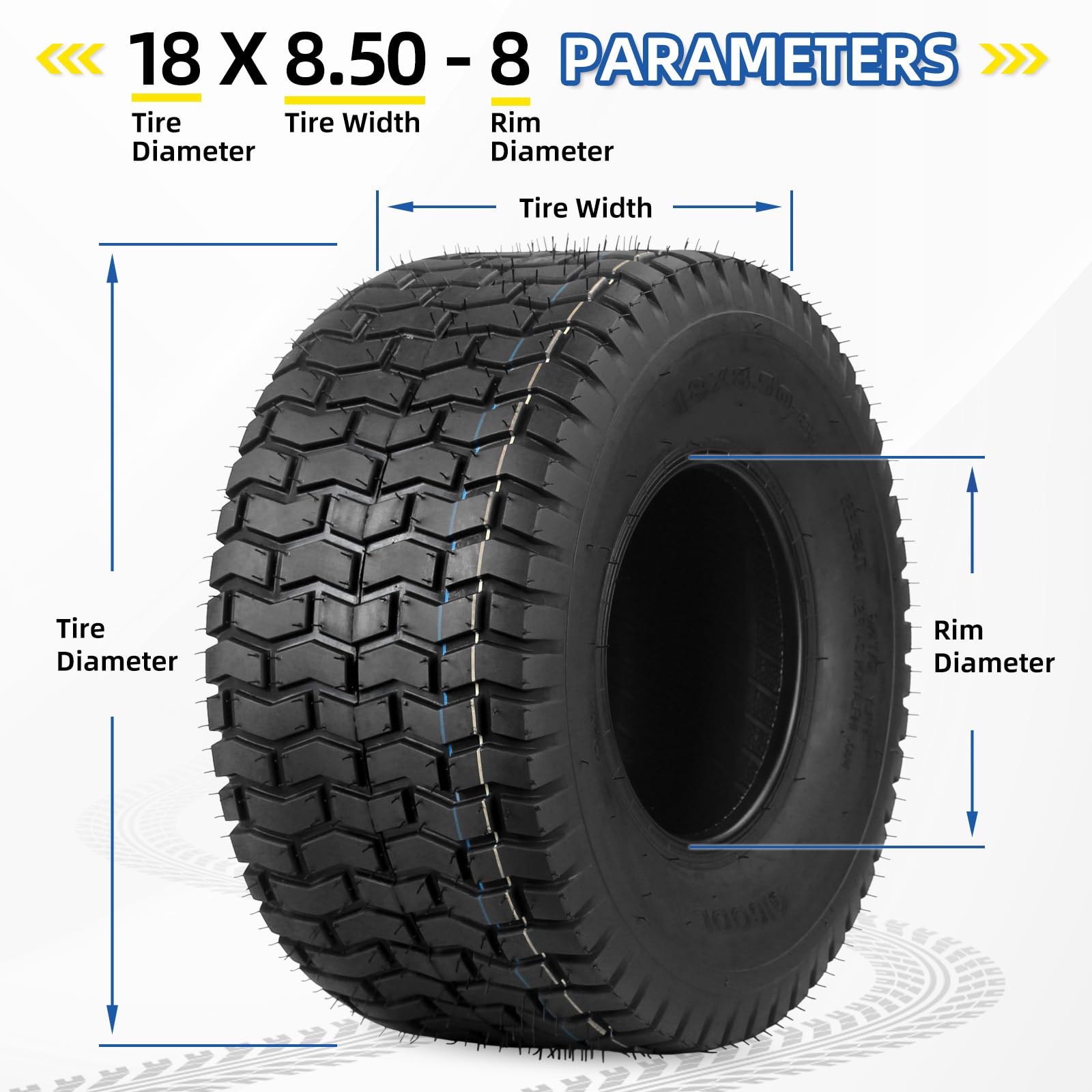 18x8.50-8 Lawn Mower Tubeless Tire,18x8.5-8 for Tractor Riding Lawnmowers, 4 Ply, Turf-V Pattern(2 Pack)