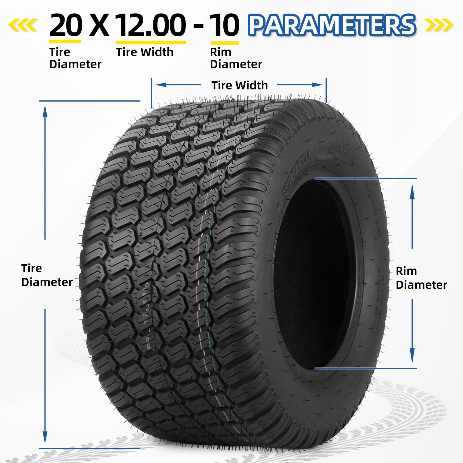20x12.00-10 Tubeless Lawn Mower Tires, 20x12-10 for Tractor Riding Lawnmowers, 4 Ply, Turf-S Pattern(2 Pack)