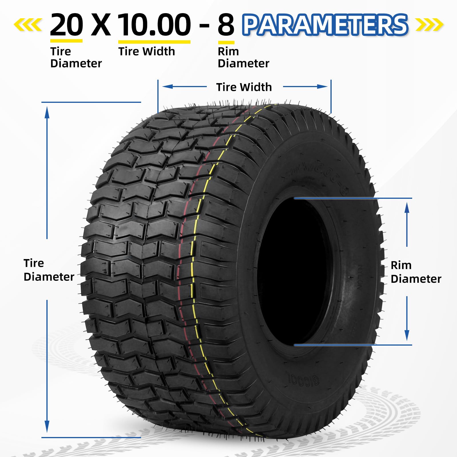 20x10.00-8 Lawn Mower Tubeless Tire, 20x10-8 for Tractor Riding Lawnmowers, 4 Ply, Turf-V Pattern(2 Pack)