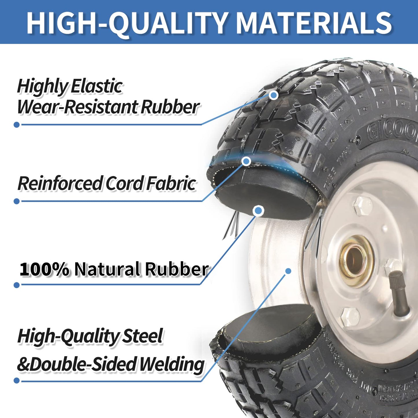 4.10/3.50-4" Tire and Wheel, 10" Pneumatic Tire, with 2 1/4" Offset Hub, 5/8" Axle Bore Hole, Sealed Bearings for Hand Truck Trolley Dolly Garden Wagon Cart Wheel Replacement 4 Pack