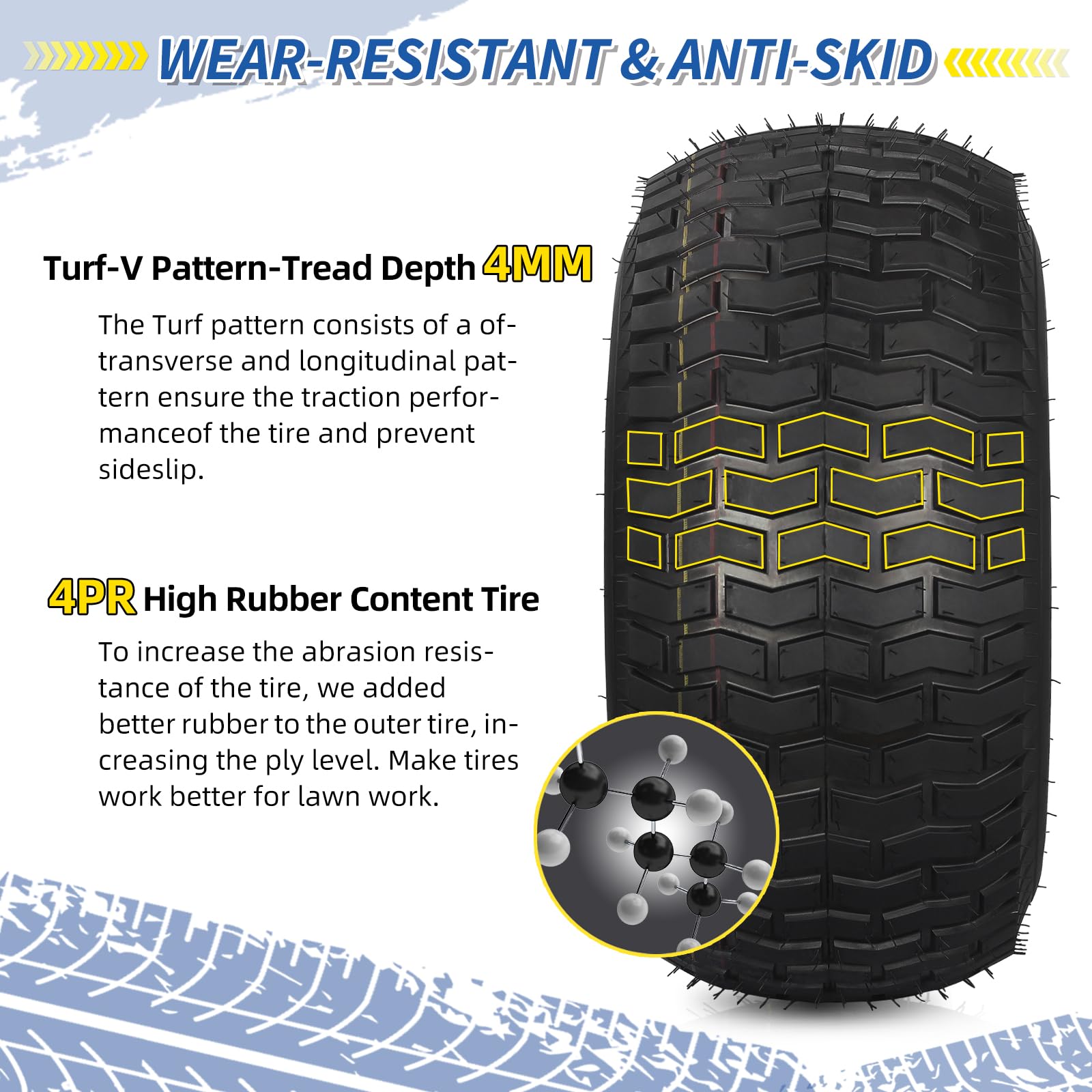 20x10.00-8 Lawn Mower Tire and Wheel, 4 Ply Tubeless Tire, Replacement 20x10-8nhs Riding Lawn Mower and Tractor Rear Tire and Wheel Assemblies, 3.5" Offset Hub, 3/4" Borehole, and 3/16" Keyway