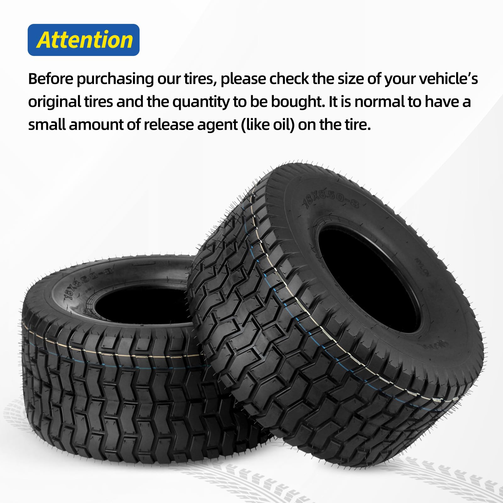 18x8.50-8 Lawn Mower Tubeless Tire,18x8.5-8 for Tractor Riding Lawnmowers, 4 Ply, Turf-V Pattern(2 Pack)
