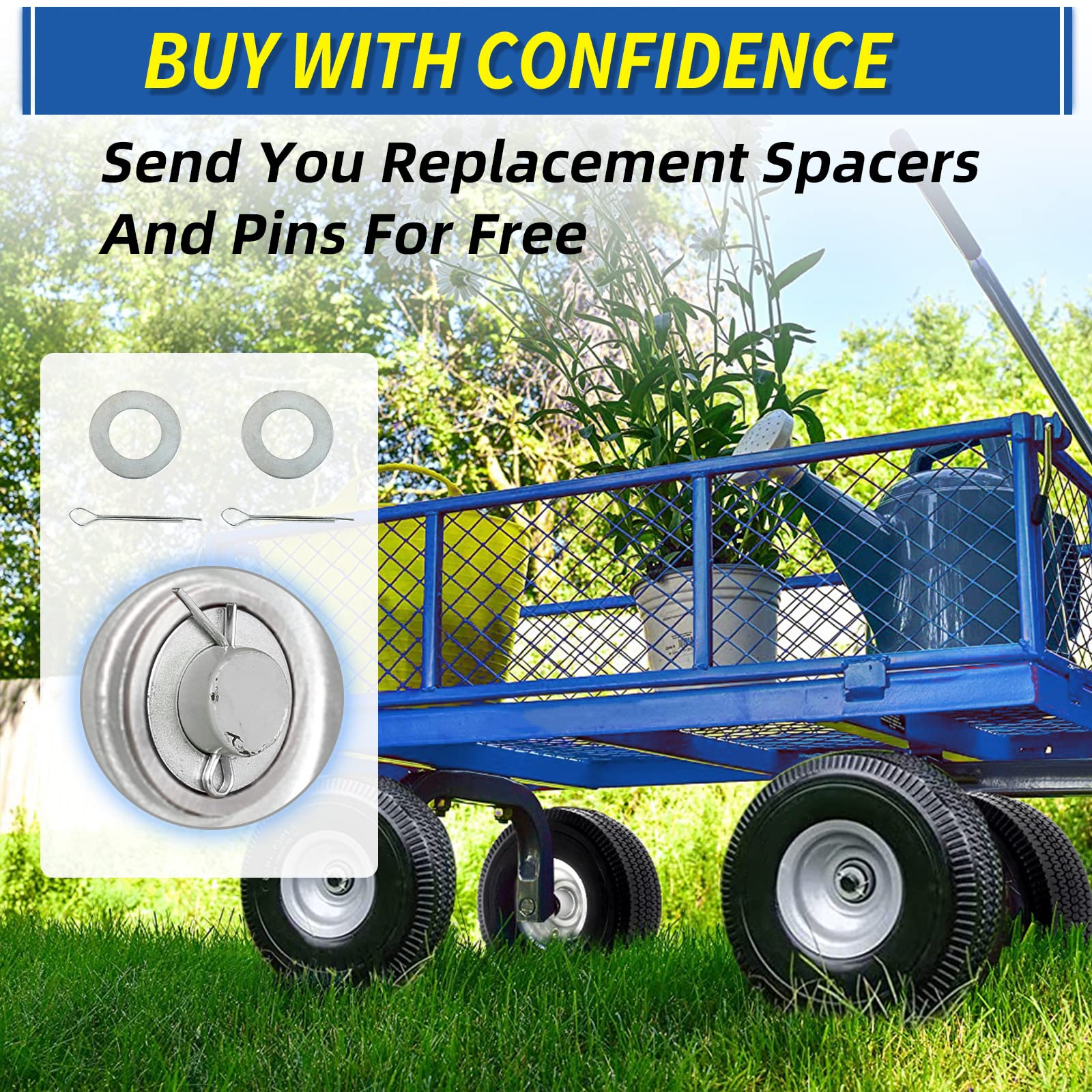 2.50-4 Solid Tire and Wheel, 8-Inch Flat-free Tire, 5/8" Bearings, 2.2" Offset Hub for Hand Truck Garden Wagon Trolley Dolly Replacement (2 Pack)