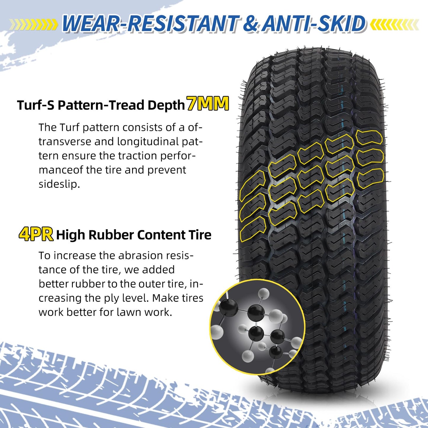 16x6.50-8 Tubeless Tire and Wheel, 16x6.5-8 Lawn Mower Tires, 3"-4.5" Offset Hub, 3/4" or 5/8" Bearing, Universal Fit Riding Mower and Garden Tractor Front Wheel, 4 Ply, S-Turf Pattern, 2 Pack