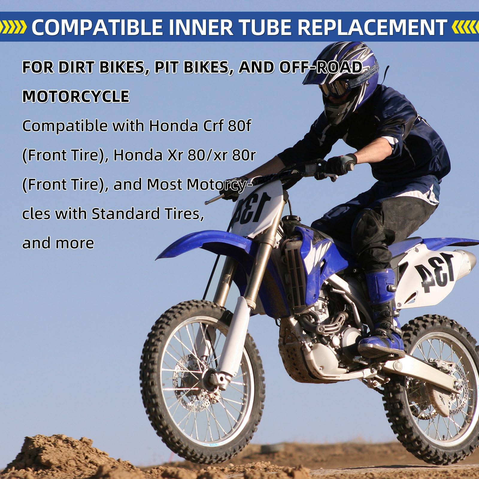 2.25/2.50-16” Dirt Bike Tubes (70/90-16), 2 Pack with TR4 Valve Stem, 16" Heavy-Duty Inner Tubes, Replacement Tubes for Off-road Motorcycle, Mini Bike, Dirt Bike, Pit Bike and More