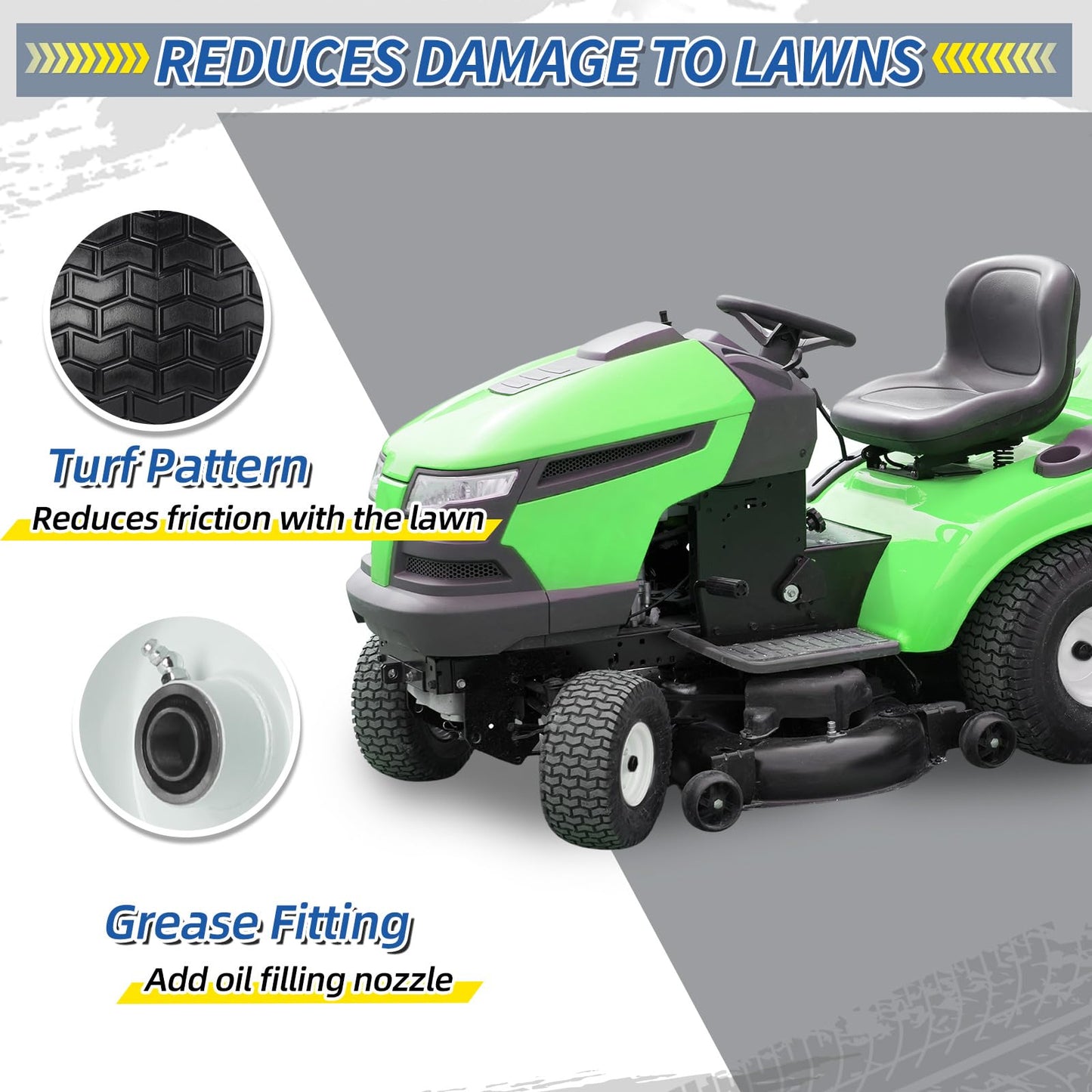 13x6.50-6 Tire and Wheel, 13x6.5-6" Flat-free Lawn Mower Tires, 3”-6.5“ Centered Hub, 3/4" or 5/8" Bearing, Universal Fit Garden Tractor Front Wheels, V-Turf Pattern, 2 (Pack)