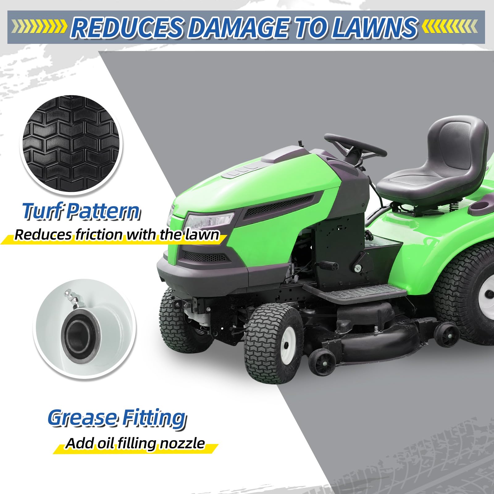 13x6.50-6 Tire and Wheel, 13x6.5-6" Flat-free Lawn Mower Tires, 3”-6.5“ Centered Hub, 3/4" or 5/8" Bearing, Universal Fit Garden Tractor Front Wheels, V-Turf Pattern, 2 (Pack)