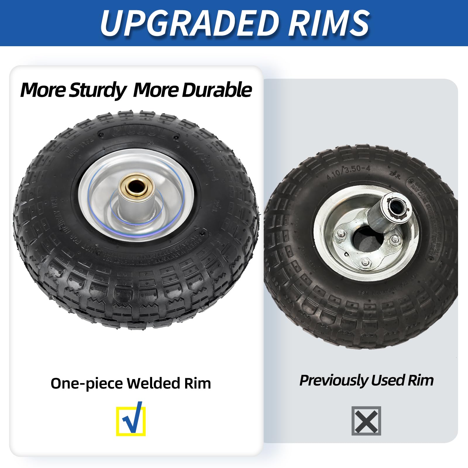 4.10/3.50-4 Pneumatic Tire, 10" Tire and Wheel,  with 2.25" Offset Hub, 5/8" Axle Bore Hole, Sealed Bearings, for Hand Truck Trolley Dolly Cart 4 Pack