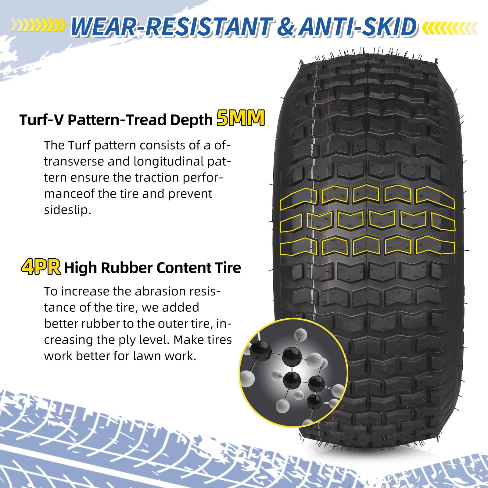 20x8.00-8 Lawn Mower Tire and Wheel, 4 Ply Tubeless Tire, 20x8-8nhs Riding Lawn Mower and Tractor Rear Tire and Wheel Assemblies, 3.5" Offset Hub, 3/4" Borehole, and 3/16" Keyway