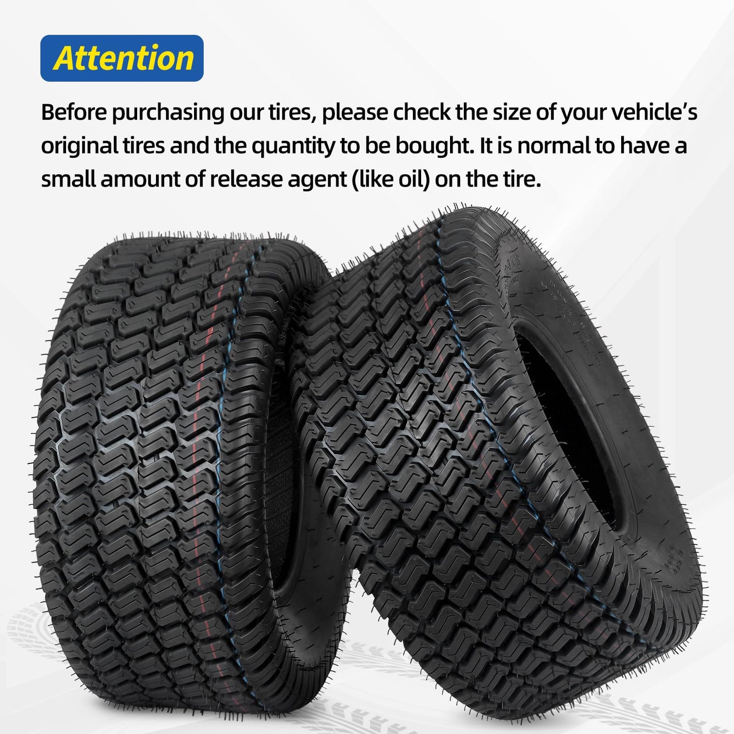 18x8.50-8 Lawn Mower Tire, 18x8.5-8 Tractor Lawnmower Tire, 4 Ply Tubeless Tire, Turf-S Pattern, Set of 2