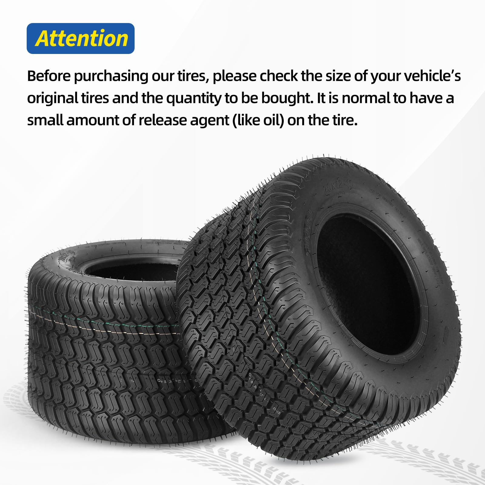 20x12.00-10 Tubeless Lawn Mower Tires, 20x12-10 for Tractor Riding Lawnmowers, 4 Ply, Turf-S Pattern(2 Pack)