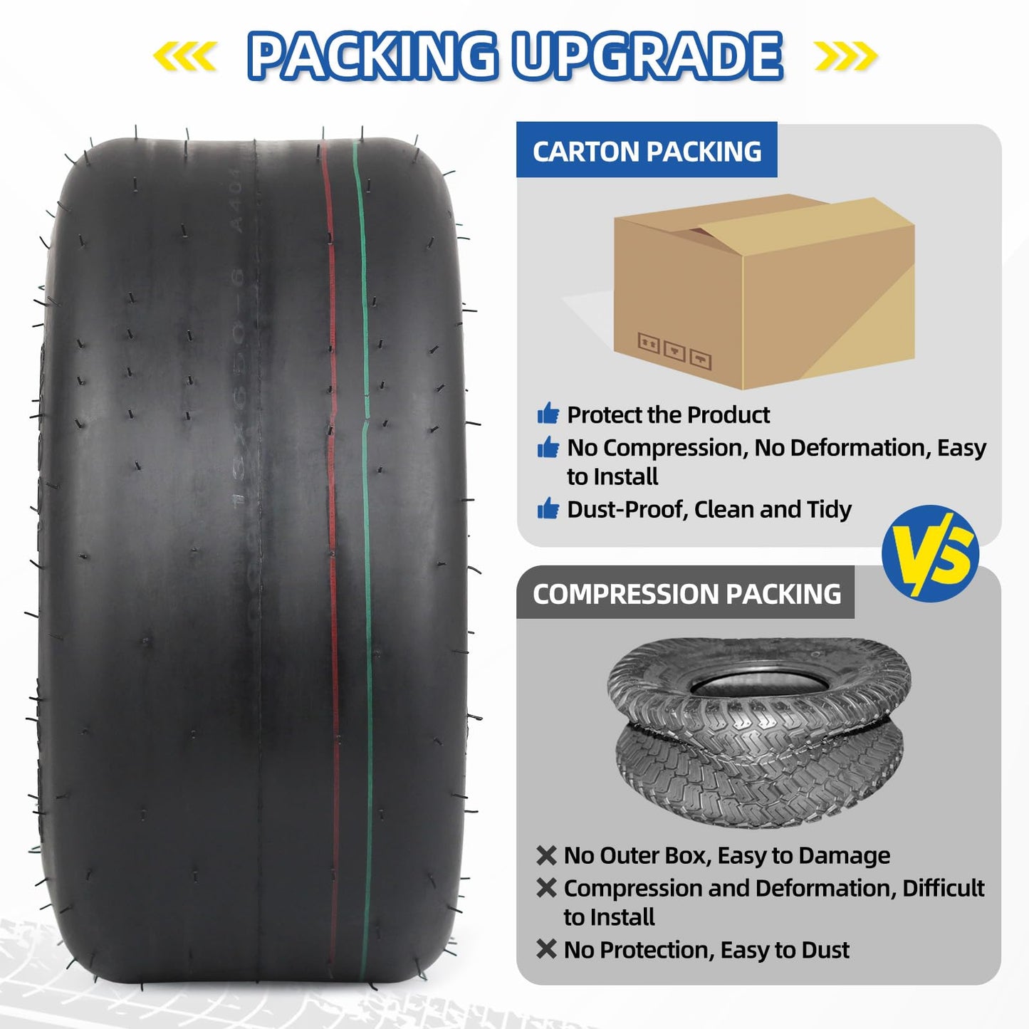 13x6.50-6 Tubeless Lawn Mower Tire, 13x6.5-6 Riding Zero Turn Lawnmower Smooth Turf Tyre, 4 Ply (2 Pack)
