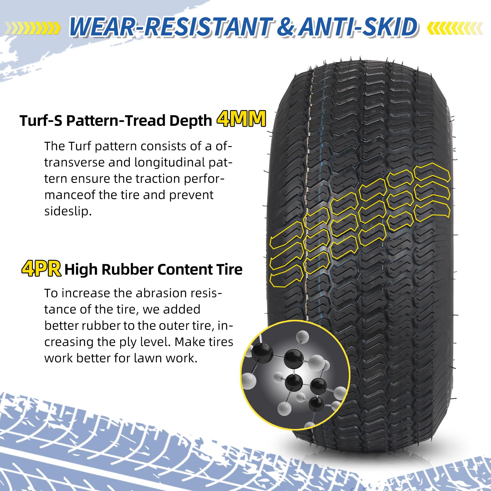 20x8.00-8 Tire and Wheel, 4 Ply Tubeless Lawn Mower Tire Replacement 20x8-8nhs Riding Tractor Mower and Rear Tire and Wheel Assemblies, 3.5" Offset Hub, 3/4" Borehole, and 3/16" Keyway, 2 Pack
