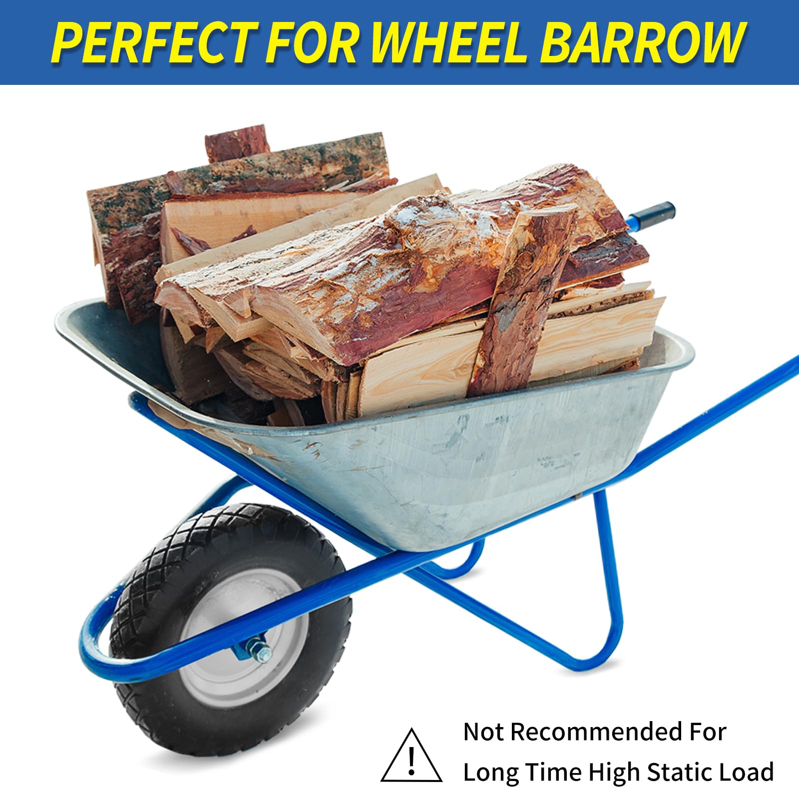 4.80/4.00-8" Wheelbarrow Tire, 16" Flat-Free Solid Tire and Wheel, 3" Centered Hub, 5/8" Axle Bore Hole, for Garden Wagon Cart Trolley Dolly Lawn Mover Go Kart Replacement (2 Pack)