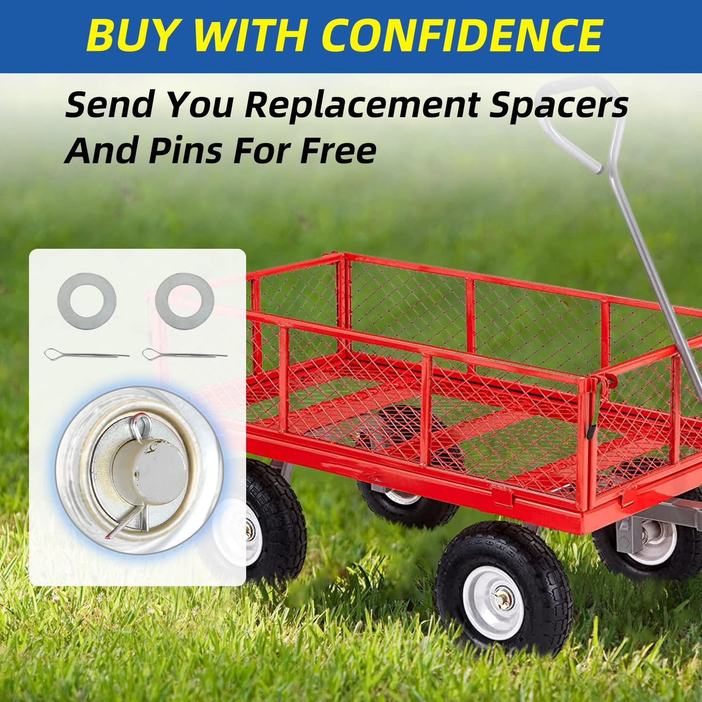 10-Inch 4.10/3.50-4" Flat-Free Solid Tire and Wheel with 5/8" Axle Bore Hole, 2.2" Offset Hub for Hand Truck Garden Wagon Cart Trolley Dolly Lawn Mover Go Kart Replacement Tire, 4 (Pack)