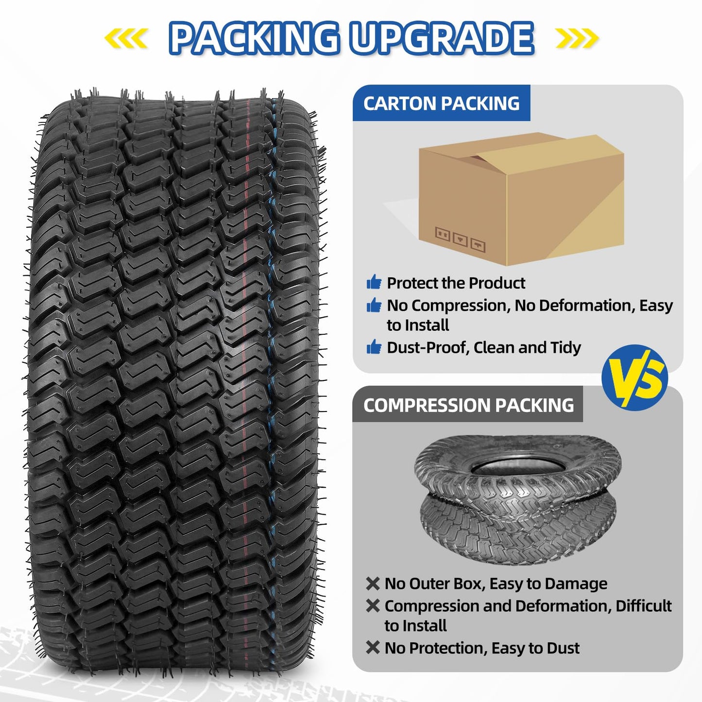 18x8.50-8 Lawn Mower Tire, 18x8.5-8 Tractor Lawnmower Tire, 4 Ply Tubeless Tire, Turf-S Pattern, Set of 2