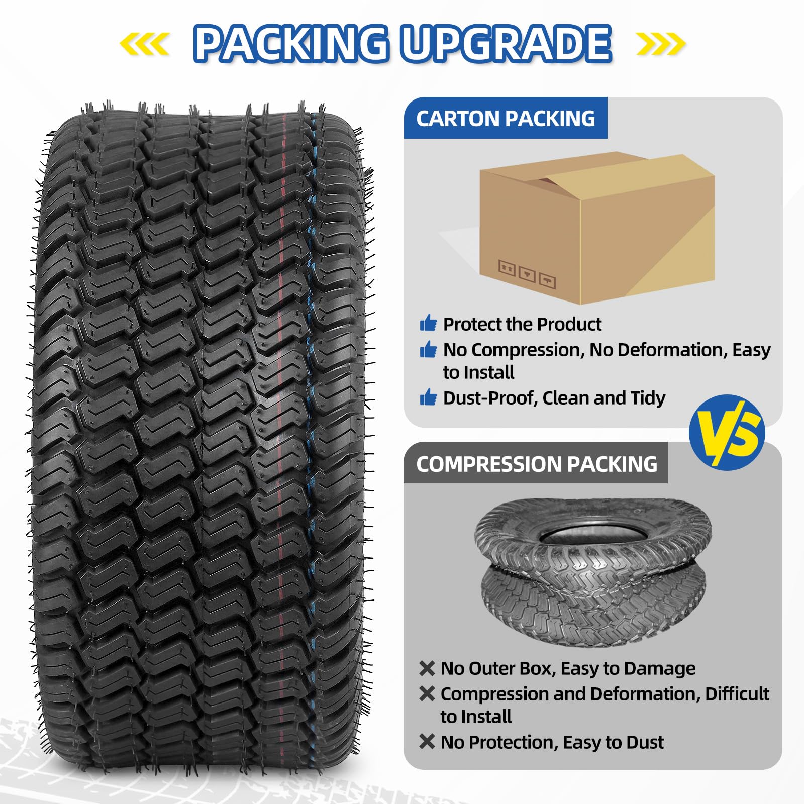 18x8.50-8 Lawn Mower Tire, 18x8.5-8 Tractor Lawnmower Tire, 4 Ply Tubeless Tire, Turf-S Pattern, Set of 2