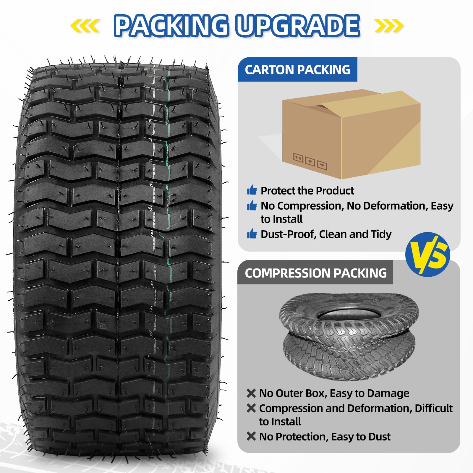 13x6.50-6 Lawn Mower Tubeless Tire, 13x6.5-6 for Tractor Riding Lawnmowers, 4 Ply, Turf-V Pattern(2 Pack)