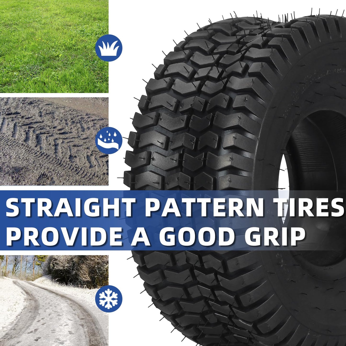 15x6.00-6 Tire and Inner Tube Set, TR-13 Straight Valve Stem, Replacement Riding Mower Front Wheel Assembly, 2 Pack