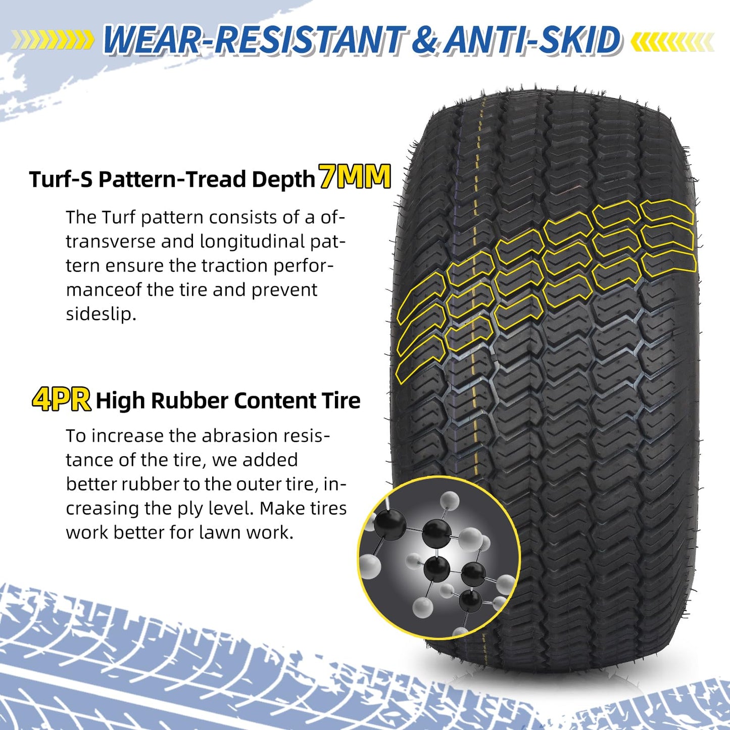 20x10.00-8 Lawn Mower Tire and Wheel, 3/4" Borehole, and 3/16" Keyway, 3.5" Offset Hub, 4 Ply Tubeless Tire, Replacement 20x10-8nhs Riding Lawn Mower and Tractor Rear Tire and Wheel Assemblies