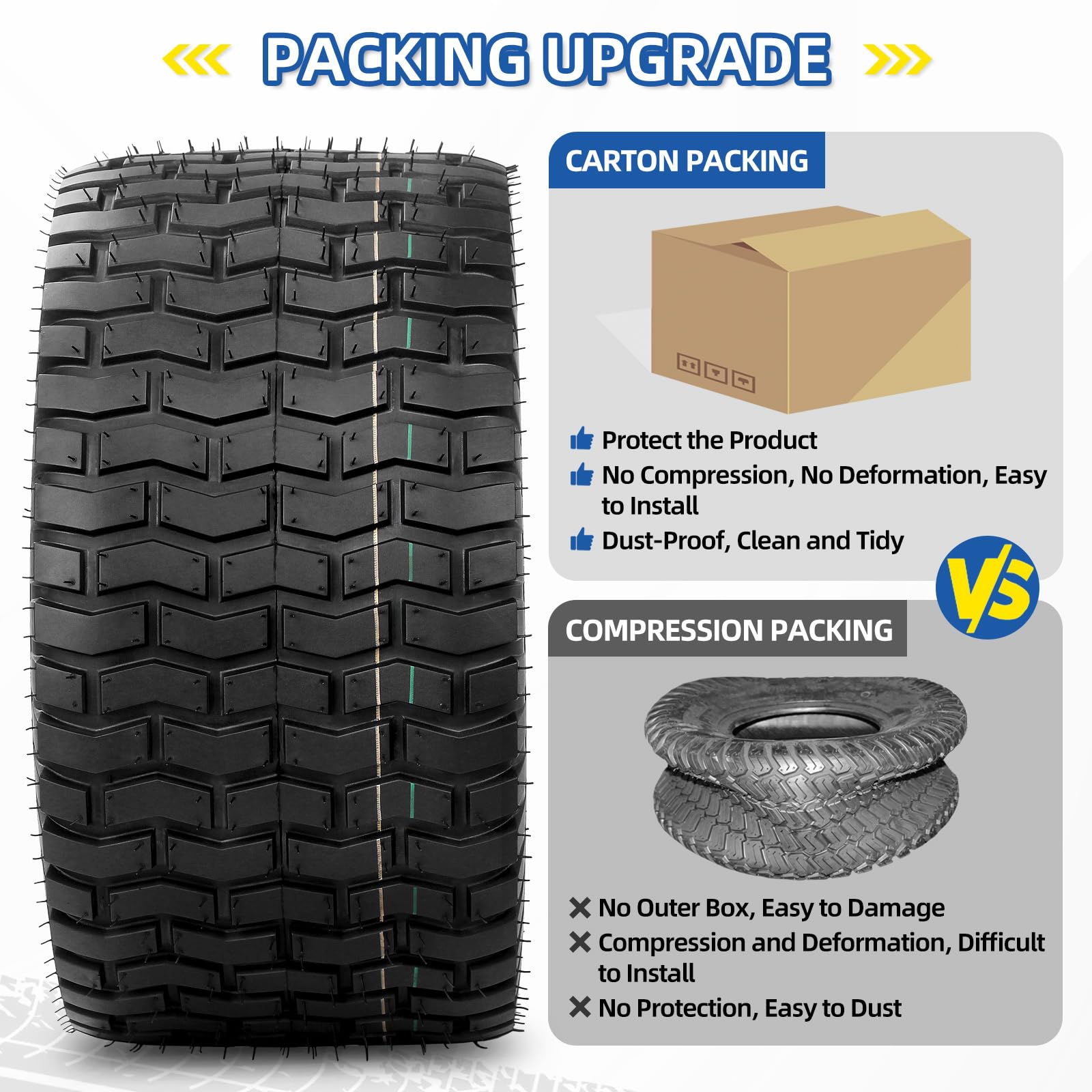 18x9.50-8 Lawn mower Tire, 18x9.5-8 Tubeless Tire for Tractor Riding Lawnmowers, 4 Ply Tubeless Tire, Turf-V Pattern(2 Pack)