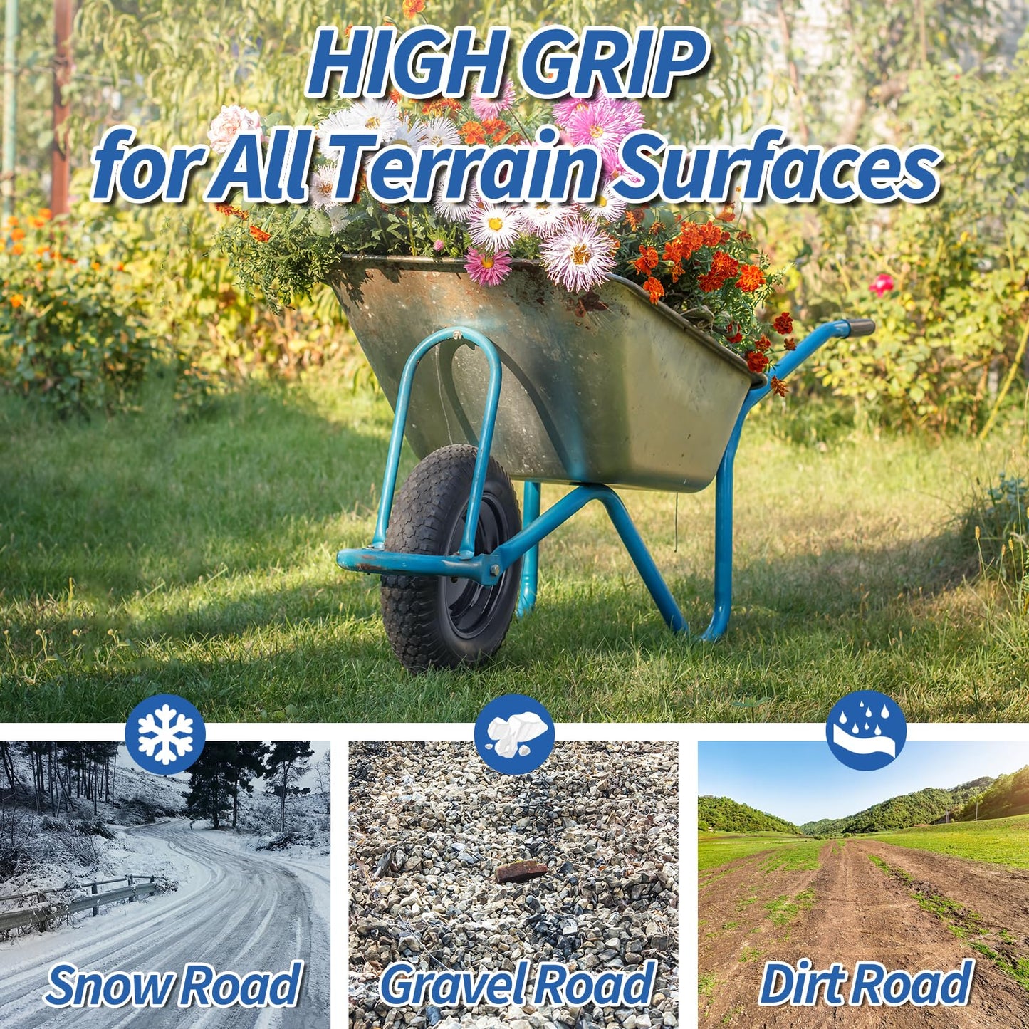 14.5" Wheelbarrow Tire, 3.50-8" Flat-free Solid Tire and Wheel with 5/8" Axle Bore Hole, 3-6" Centered Hub for Wheelbarrow Trolley Dolly Lawn Mover Go Kart Replacement