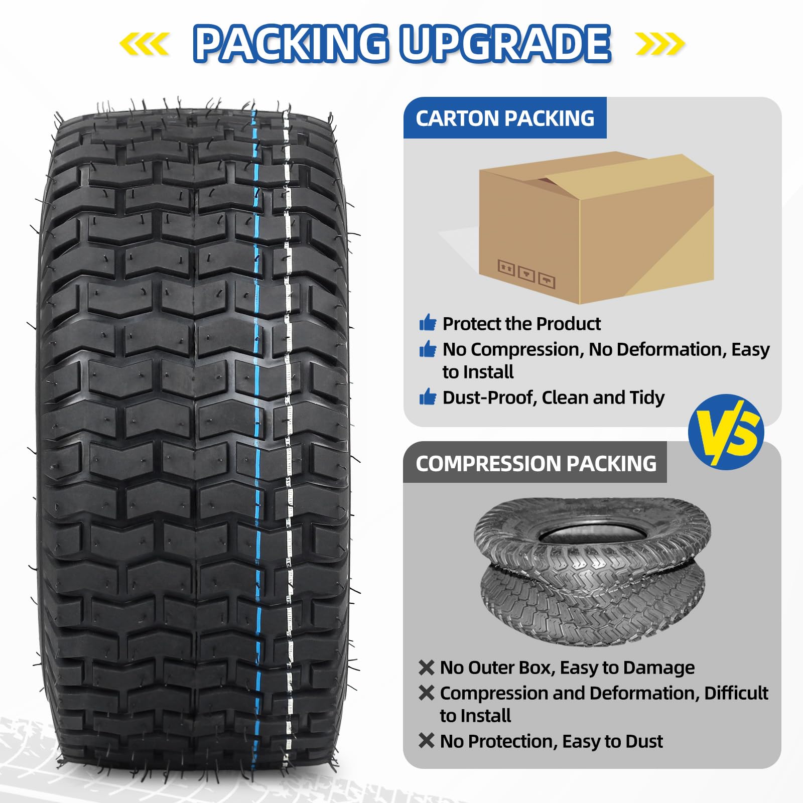 15x6.00-6 Lawn Mower Tubeless Tire, 15x6-6 for Tractor Riding Lawnmowers, 4 Ply, Turf-V Pattern