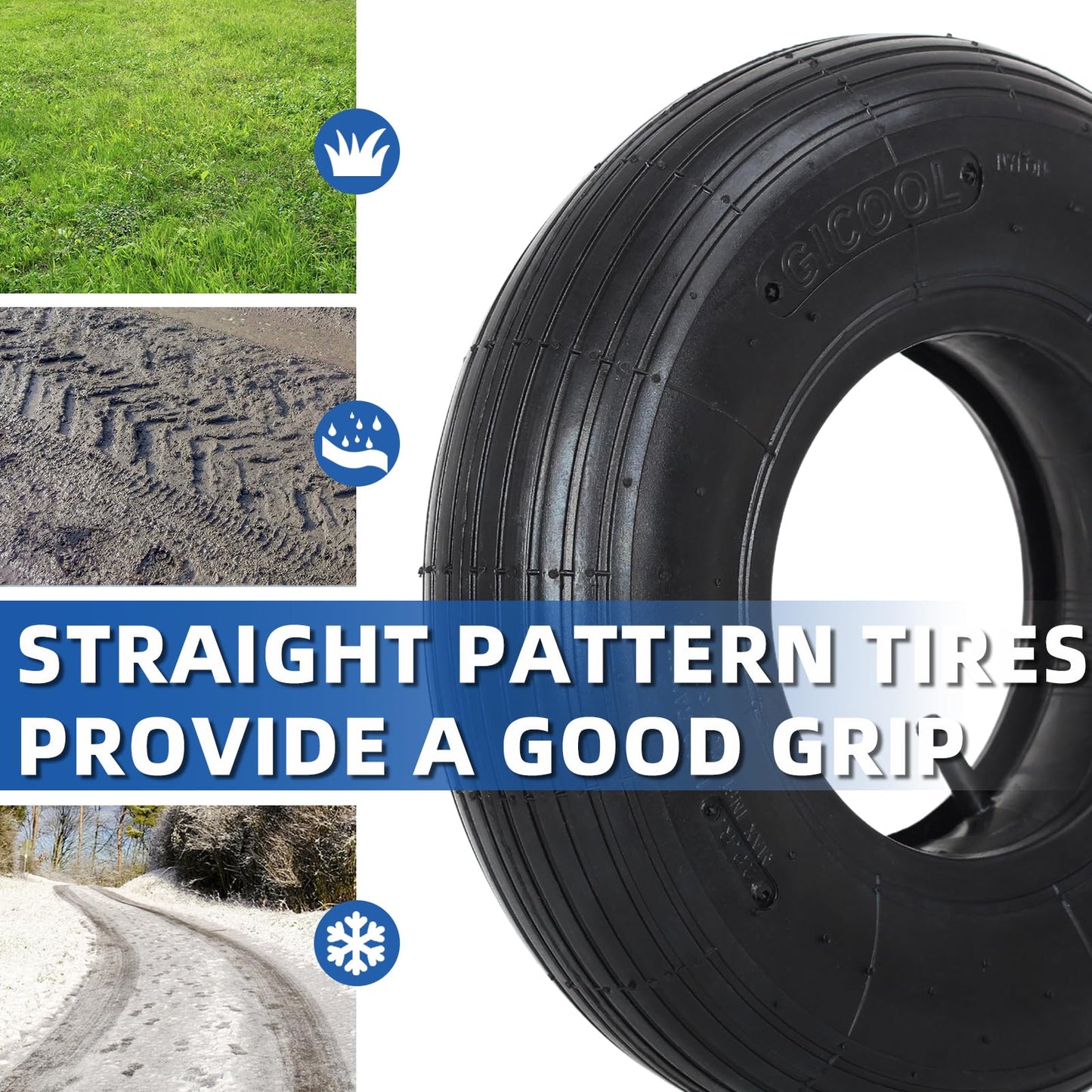 4.00-6 Replacement Tire and Inner Tube Set, 13" Heavy Duty Tire and Wheel, TR-13 Straight Valve Stem, for wheelbarrow Trolley Dolly Garden Wagon Wheel Replacement (2 Pack)