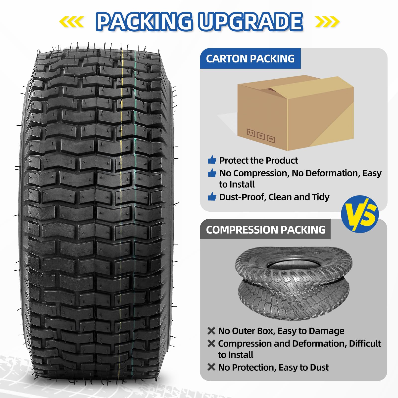 16x6.50-8 Lawnmower Tubeless Tire, 16x6.5-8 for Tractor Riding Lawn Mowers, 4 Ply, Turf-V Pattern(2 Pack)