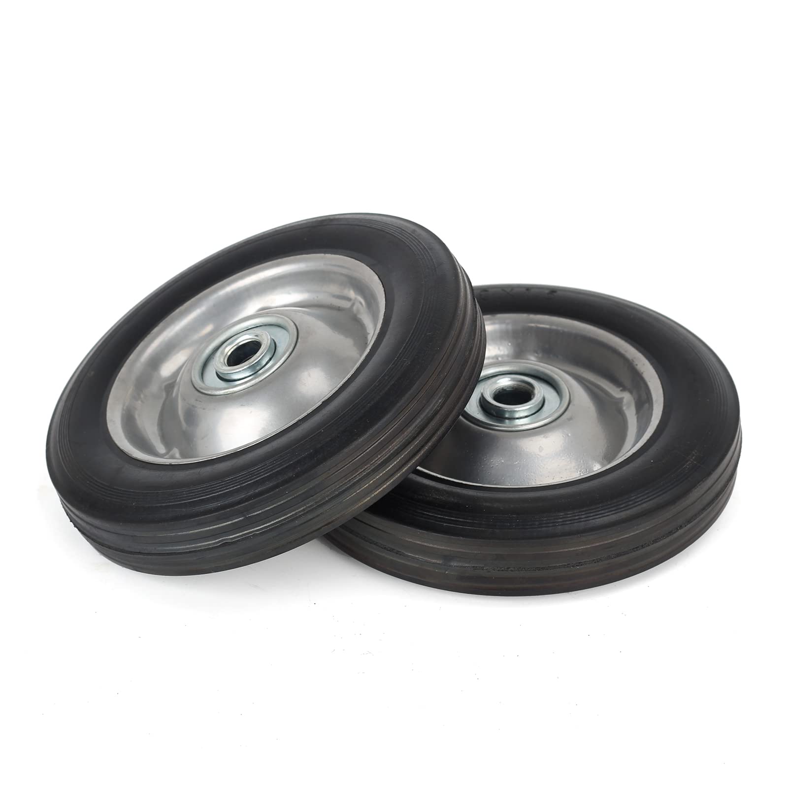 6" Flat Free Solid Rubber Tire and Wheel, with Ball Bearings and 5/8” Axle Bore Hole, 1.3" Centered Hub,2 (Pack)