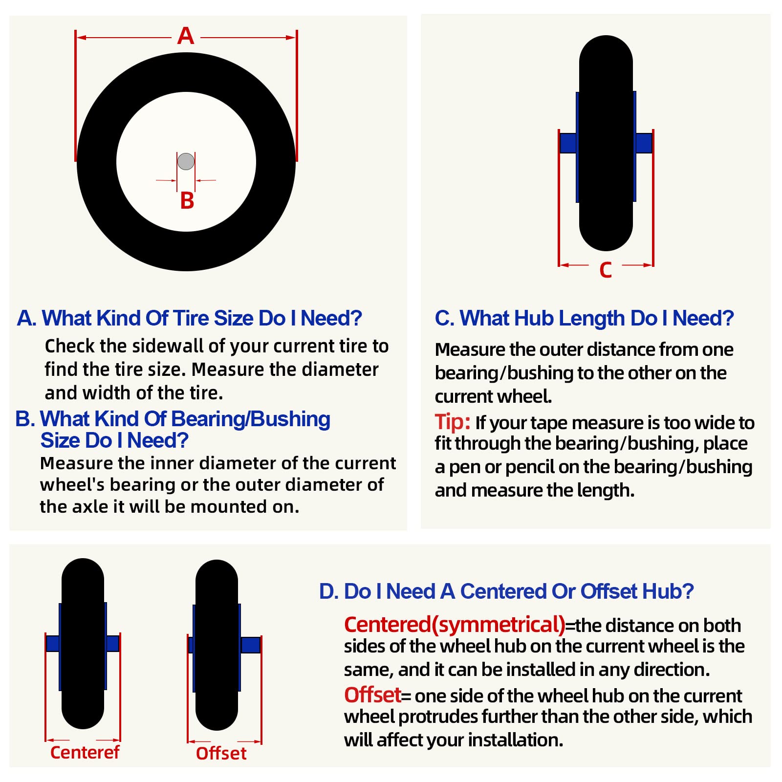 2.50-4 Solid Tire and Wheel, 8-Inch Flat-free Tire, 5/8" Bearings, 2.2" Offset Hub for Hand Truck Garden Wagon Trolley Dolly Replacement (2 Pack)