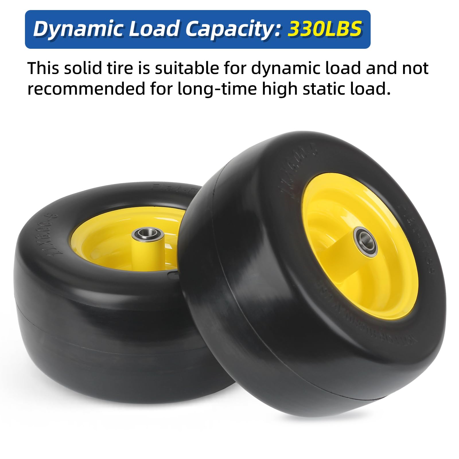 11x6.00-5 Flat Free Zero Turn Mower Tire and Wheel, 11x6-5nhs Riding Mowers Lawn Tire and Wheel with 3/4" Bearing, 5.8" -8" Centered Hub