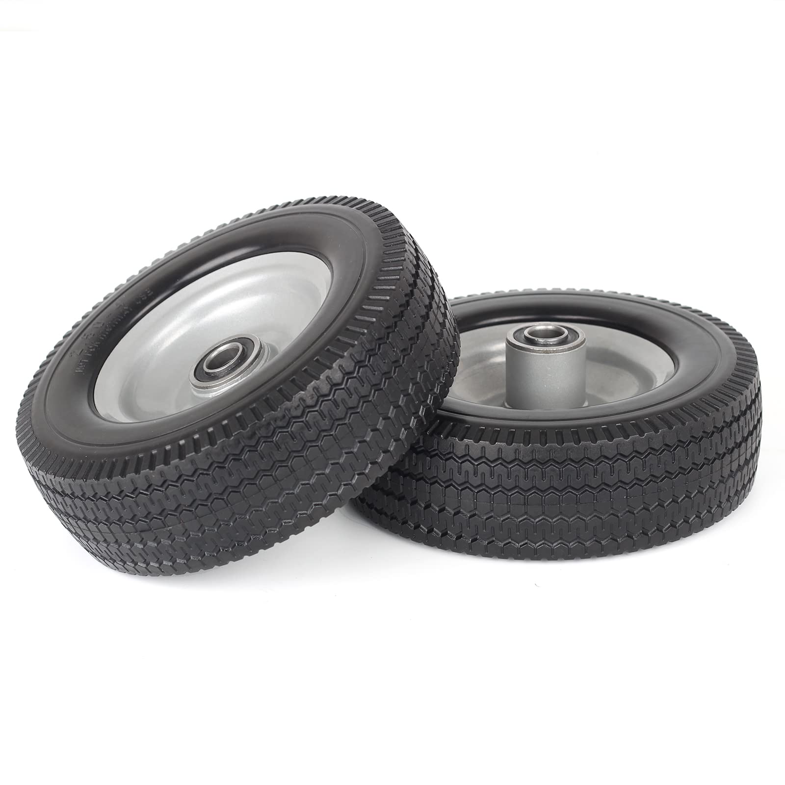 2.50-4 Solid Tire and Wheel, 8-Inch Flat-free Tire, 5/8" Bearings, 2.2" Offset Hub for Hand Truck Garden Wagon Trolley Dolly Replacement (2 Pack)
